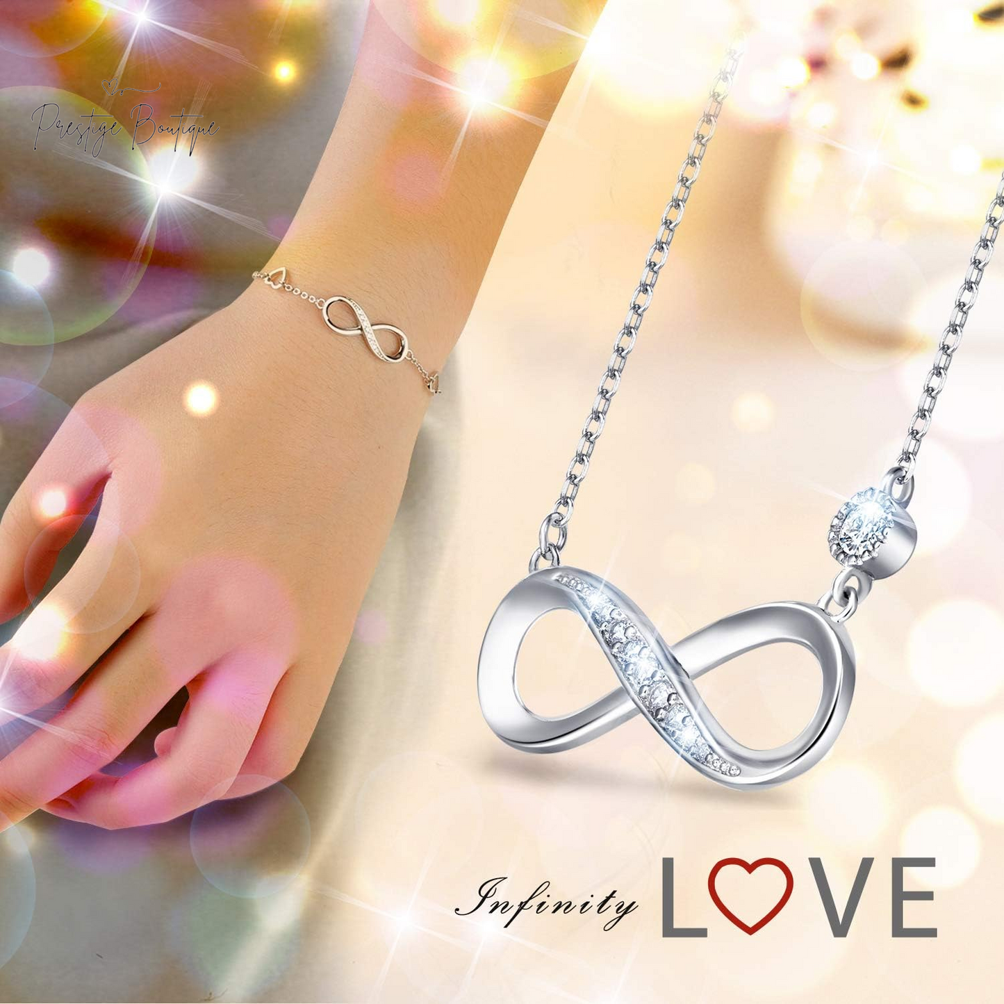Billie Bijoux 925 Sterling Silver Necklace Bracelet Jewelry Sets Infinity Love Jewelry Sets White Gold Plated Women Necklace Gifts for Women