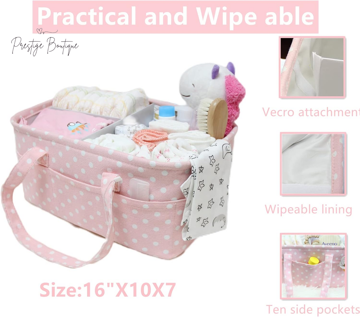 Pink Diaper Caddy Organizer for Baby Girl-Large Portable Diaper Caddy Basket for Changing Table-Diaper Organizer Caddy-Car Travel Tote Bag-Newborn Registry Baby Shower Basket for Diapers & Wipes