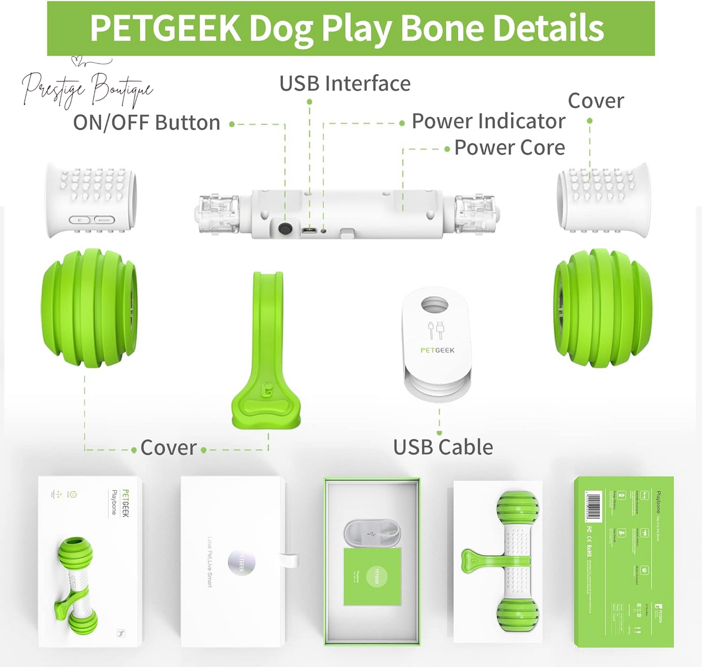 PETGEEK Automatic Dog Bone Toy, Smart Interactive Pet Toys for Boredoms, Electronic Dog Self Entertainment Toy, Safe & Durable Material
