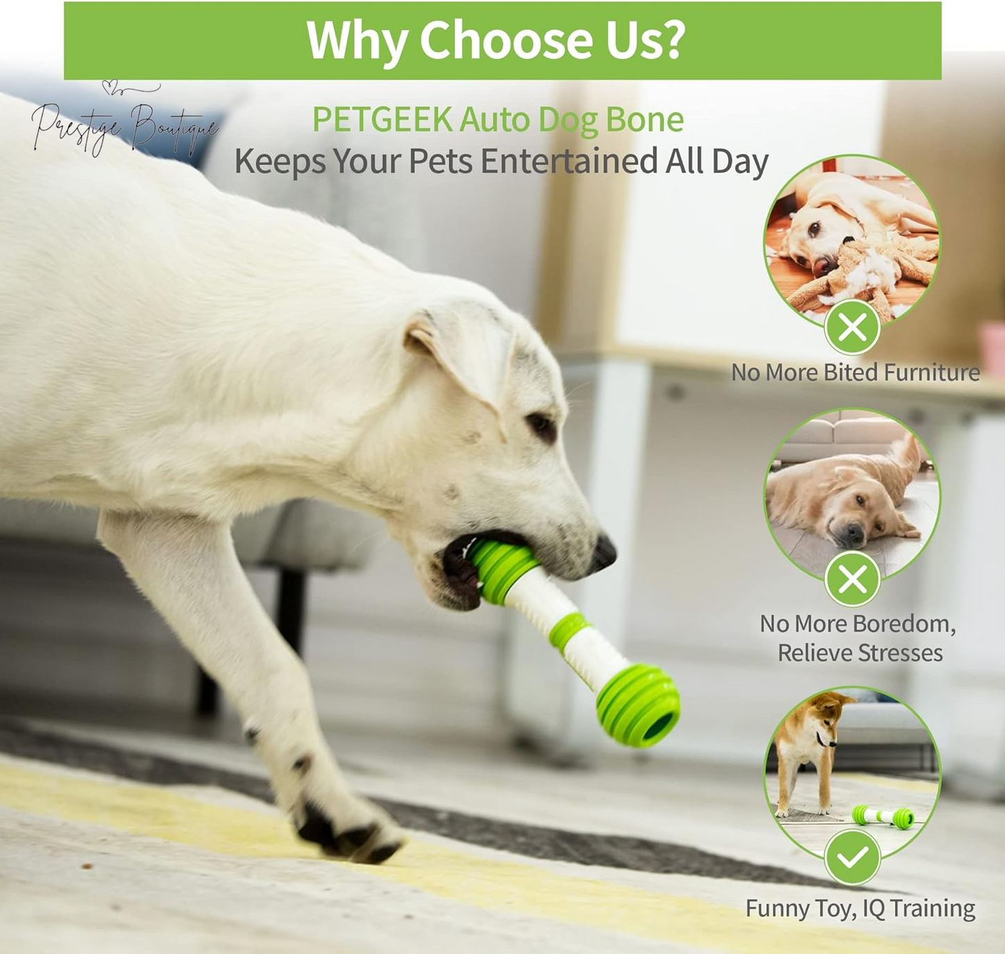 PETGEEK Automatic Dog Bone Toy, Smart Interactive Pet Toys for Boredoms, Electronic Dog Self Entertainment Toy, Safe & Durable Material