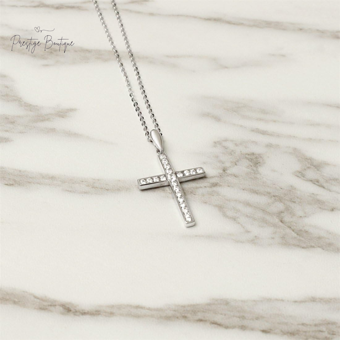 Carleen Cross Necklace for Women Yellow Gold Plated Sterling Silver Cubic Zirconia CZ Simulated Diamond Cross Crucifix Pendant Necklace Jewelry Easter Gift for Women, 18" Silver Chain Nice Gifts Jewelry Box