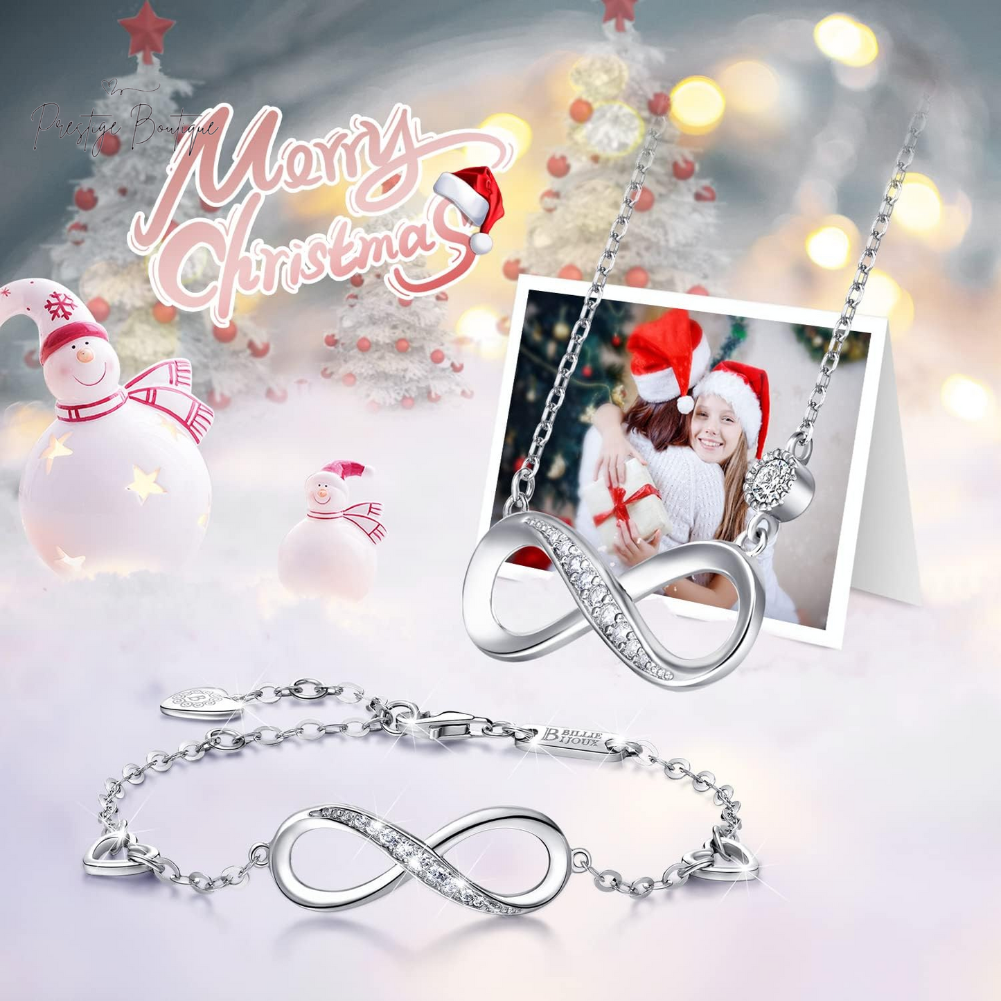 Billie Bijoux 925 Sterling Silver Necklace Bracelet Jewelry Sets Infinity Love Jewelry Sets White Gold Plated Women Necklace Gifts for Women