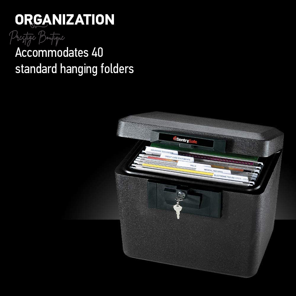 Sentrysafe Black Fireproof Document Box with Key Lock, Safe Secures Files and Documents for Home or Office, 0.61 Cubic Feet, 13.6 X 15.3 X 12.1 Inches, 1170