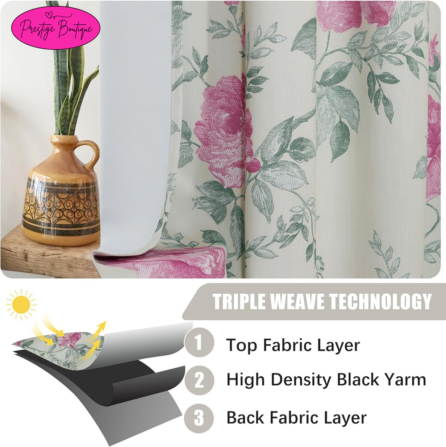 BUHUA Curtains 95 Inch Length 2 Panels Set Floral Curtains for Bedroom Living Room, Farmhouse Blackout Curtains for Sliding Door, 38" W X 95" L, Beige and Pink
