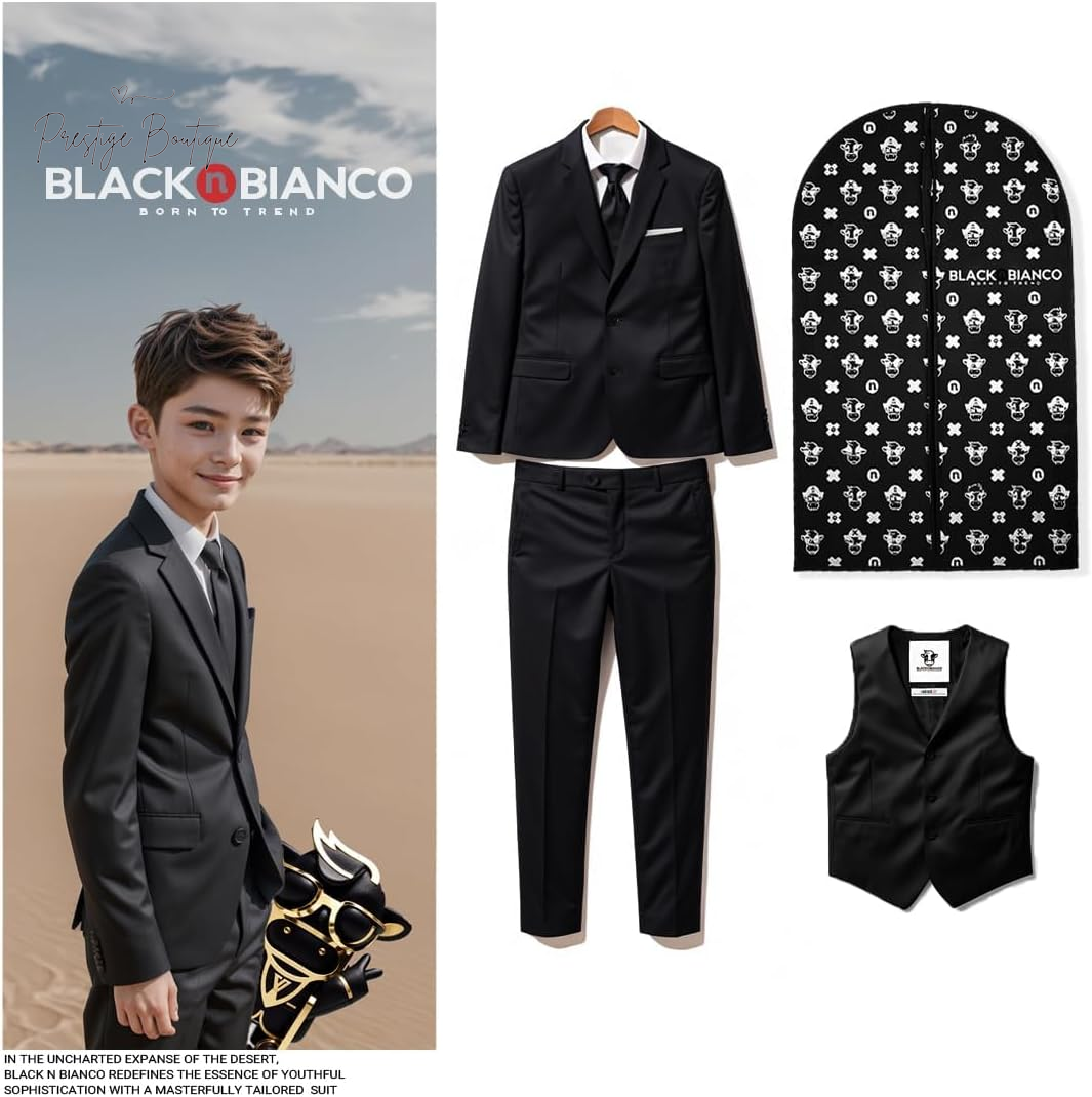 Black N Bianco Signature Boys' Slim Fit Suit Complete Outfit