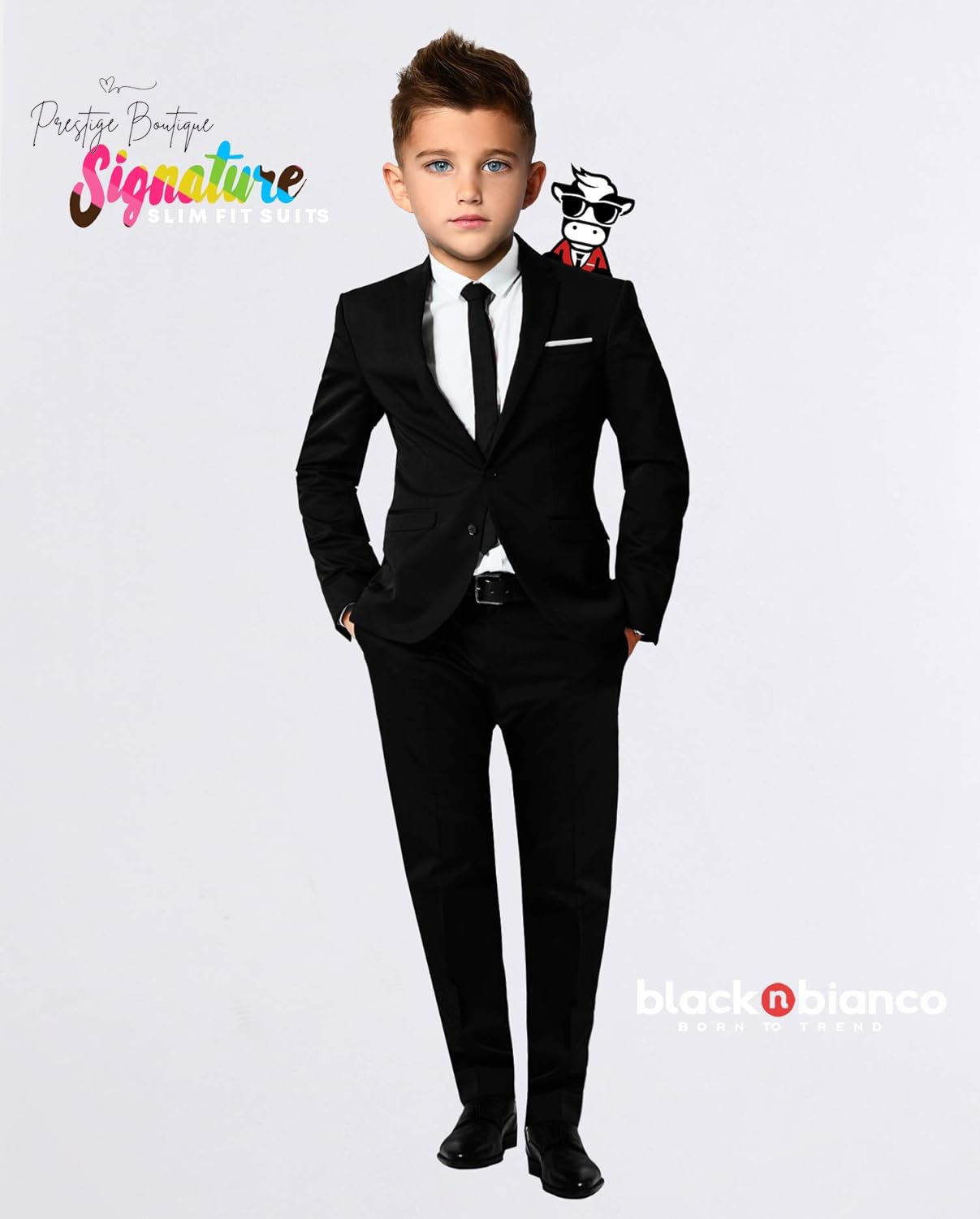 Black N Bianco Signature Boys' Slim Fit Suit Complete Outfit