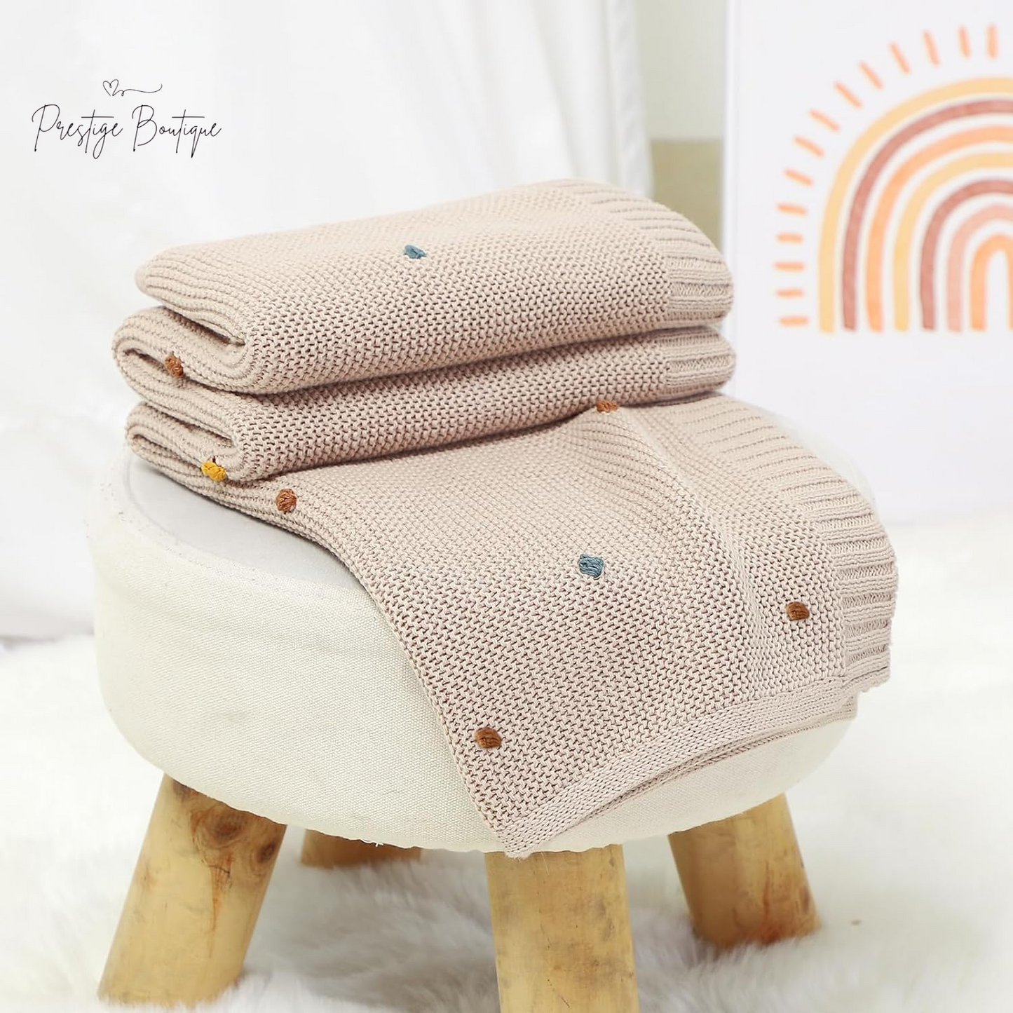 Mimixiong Cotton Baby Blanket Gender Neutral Nursery Swaddling Blanket for Shower Gift Registry for Baby with Cute Pompoms Khaki
