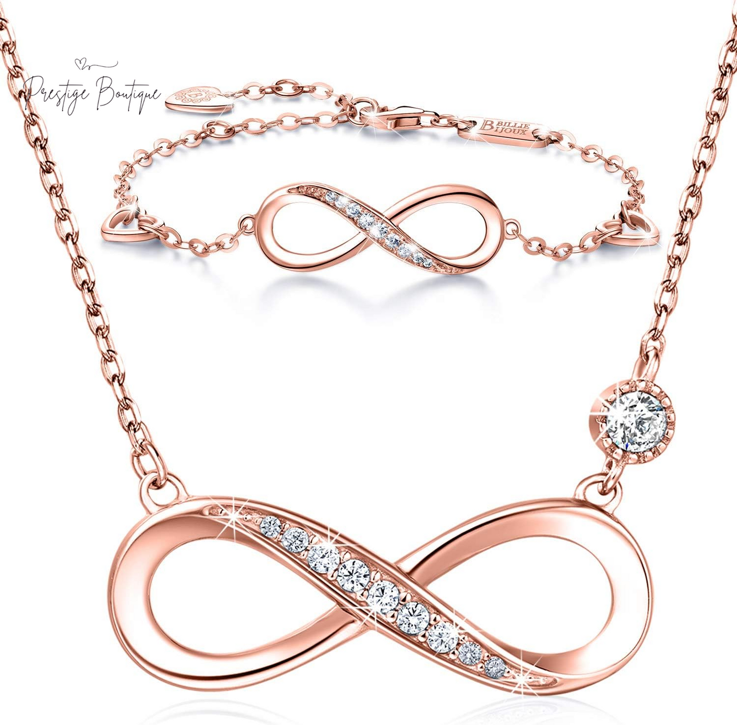 Billie Bijoux 925 Sterling Silver Necklace Bracelet Jewelry Sets Infinity Love Jewelry Sets White Gold Plated Women Necklace Gifts for Women