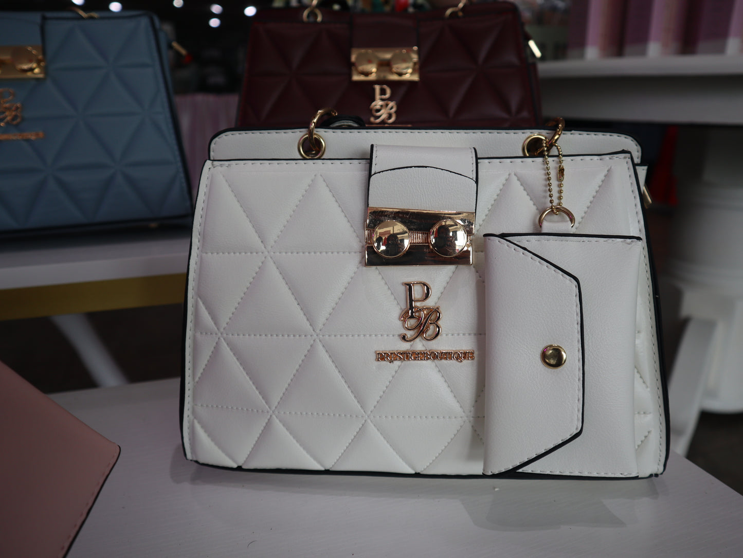 Geometric Handbag Women's Medium Large purse Prestige Boutique white purse