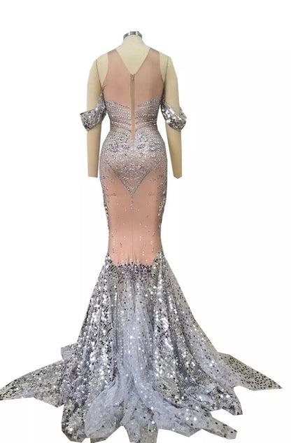 Sleeveless Long Fringed Bright Diamond Dress