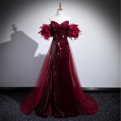 Red Formal Fishtail Sequins Evening Dress for Prom or Wedding
