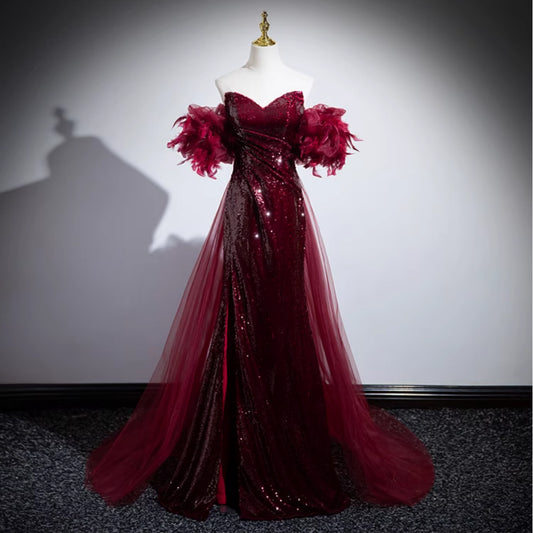 Red Formal Fishtail Sequins Evening Dress for Prom or Wedding
