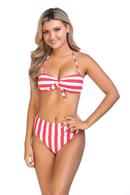 Striped bandeau bikini set