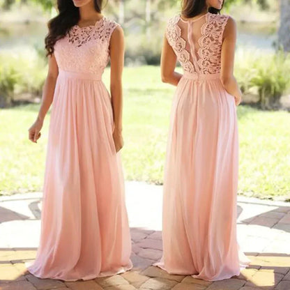 2025 Women Elegant Lace Patchwork Long Dress Female Solid Wedding Bridesmaid Party Maxi Dress Robe Femme Vestidos Dresses S-5XL