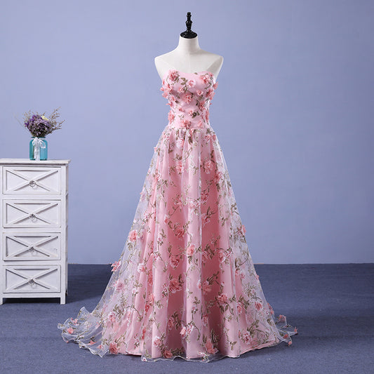 Women's Floral Lace Strapless Gown