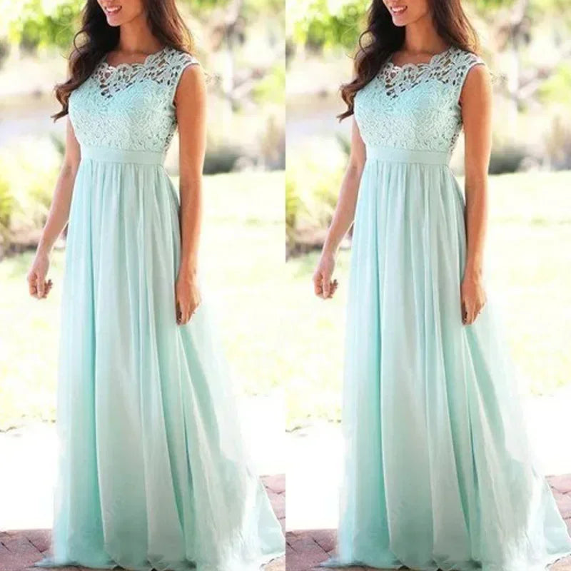 2025 Women Elegant Lace Patchwork Long Dress Female Solid Wedding Bridesmaid Party Maxi Dress Robe Femme Vestidos Dresses S-5XL