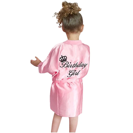 Toddler Baby Girls Satin Floral Kimono Robe Solid Color Flower Girl Bath Robes Spa Robes for Wedding Birthday Party Bridal Sleepwear Bathrobes
