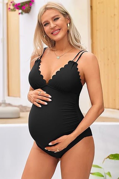 Scallop V Neck One Piece Maternity Swimsuit