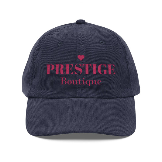 Prestige Boutique Vintage Corduroy Embroidered Cap  - Navy & Pink