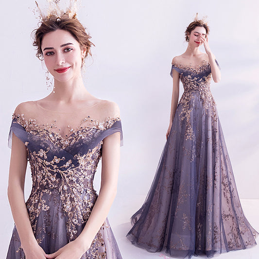 Aura Queen Purple Dinner Annual Meeting Birthday Catwalk Host Performance Show Catwalk Evening Dress