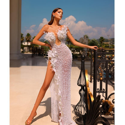 Women's Fashion Feather Split Long Dress