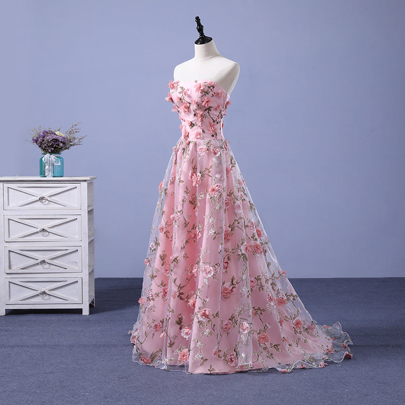 Women's Floral Lace Strapless Gown