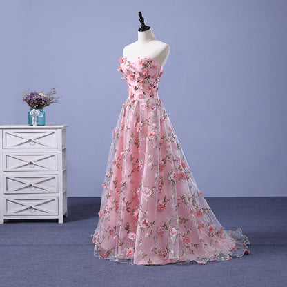 Women's Floral Lace Strapless Gown