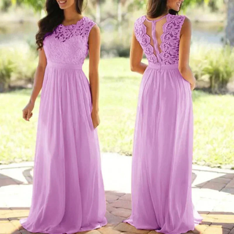 2025 Women Elegant Lace Patchwork Long Dress Female Solid Wedding Bridesmaid Party Maxi Dress Robe Femme Vestidos Dresses S-5XL