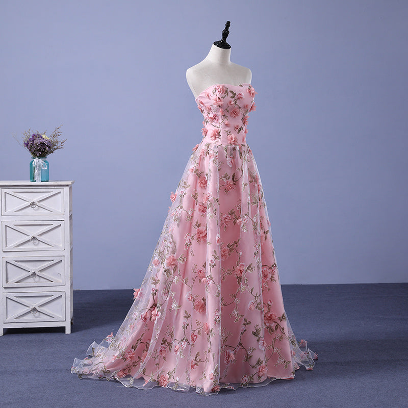 Women's Floral Lace Strapless Gown