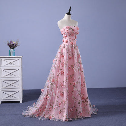 Women's Floral Lace Strapless Gown