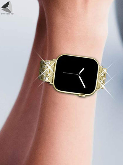 Bling Replacement Bracelet Iwatch Band Glitter Diamond Rhinestone Stainless Steel Metal Wristband Strap Apple Watch Band 38Mm 42Mm for Series 8/7/6/5/4/3/2/1 SE (Gold)