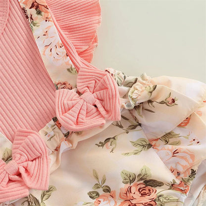Summer Baby Girl Dress With Bowknot headband Striped Jumpsuit Cotton Dress For Newborn Floral Clothes Baby Crawling Clothes