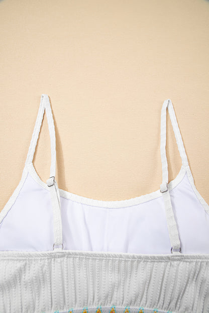 White Textured Contrast Banding Bikini High Waist 2pcs Swimsuit