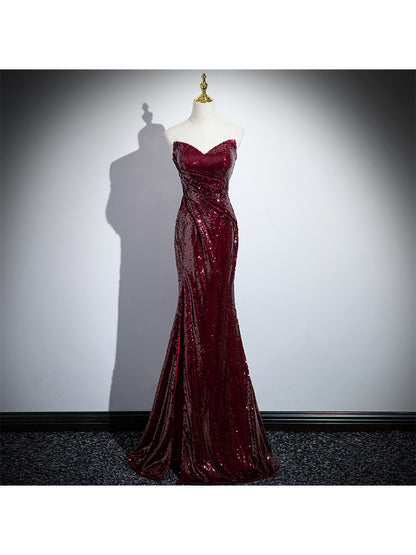 Red Formal Fishtail Sequins Evening Dress for Prom or Wedding