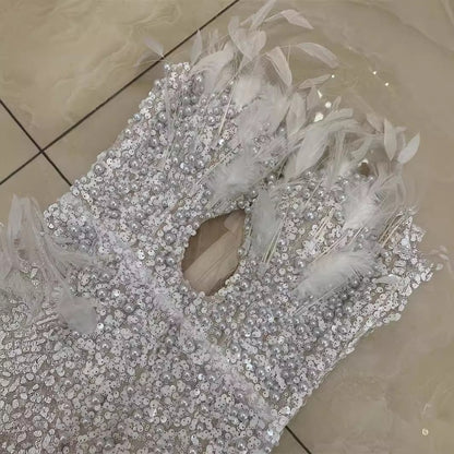 Women's Fashion Feather Split Long Dress