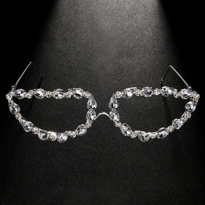 Ins Fashion Rhinestone Geometric Sunglasses Frame Eye Decoration  Women Trend Simple Crystal Eyeglass Glasses Face Jewelry