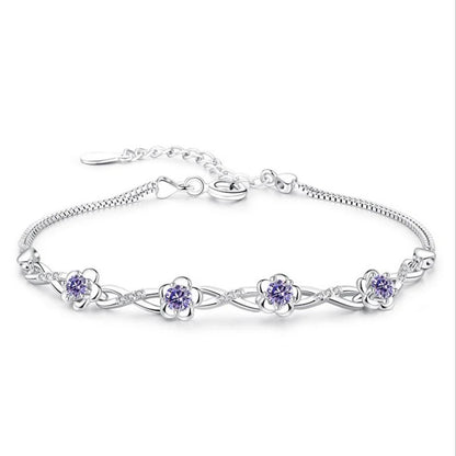 Luxury 925 Sterling Silver Bracelets Purple White Zirconia Plum Flower Bracelets & Bangles For Women pulseira de Prata S-B51