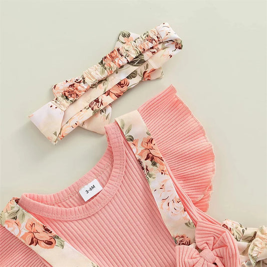 Summer Baby Girl Dress With Bowknot headband Striped Jumpsuit Cotton Dress For Newborn Floral Clothes Baby Crawling Clothes
