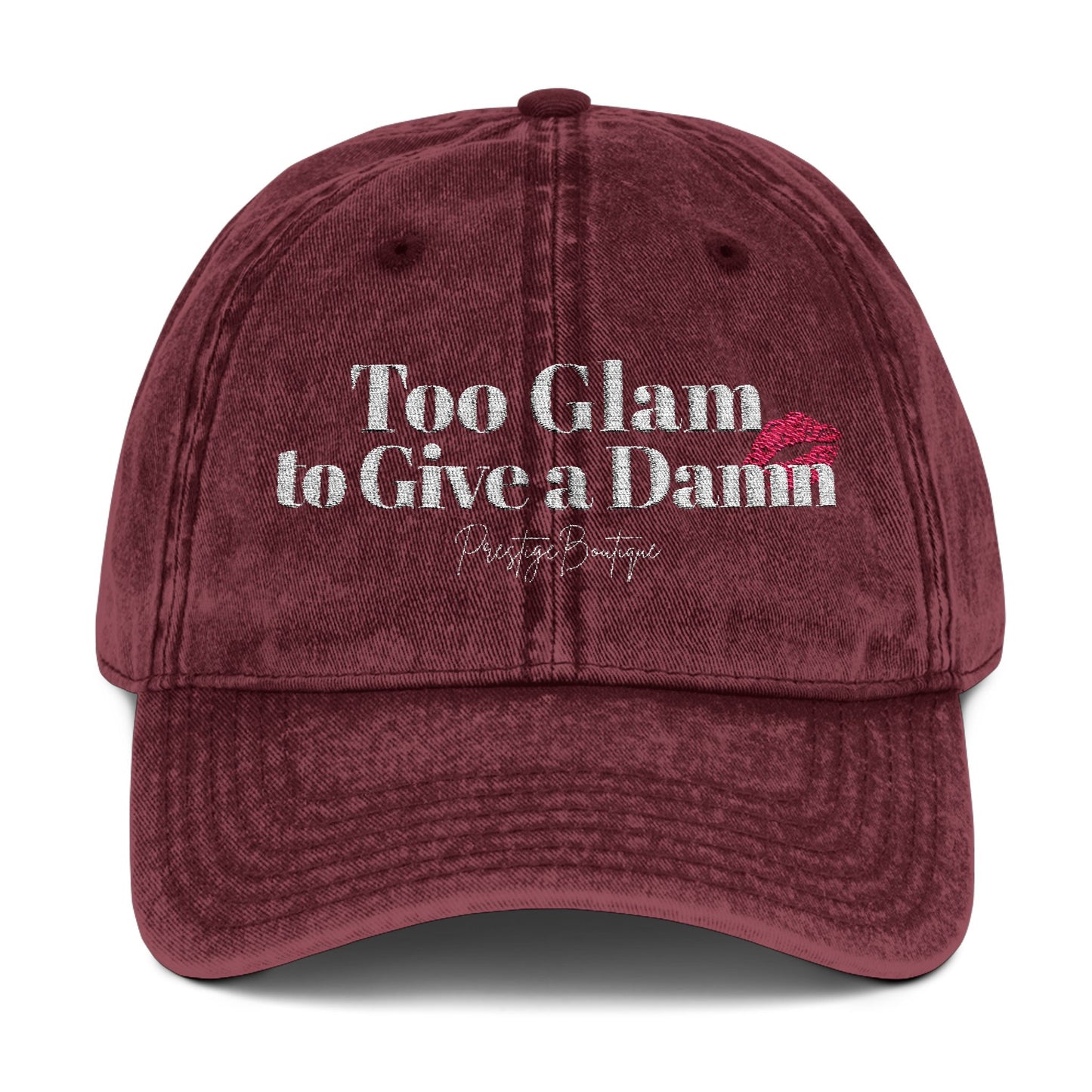 Vintage Cap - 'Too Glam to Give a Damn' Embroidered Hat for Trendsetters