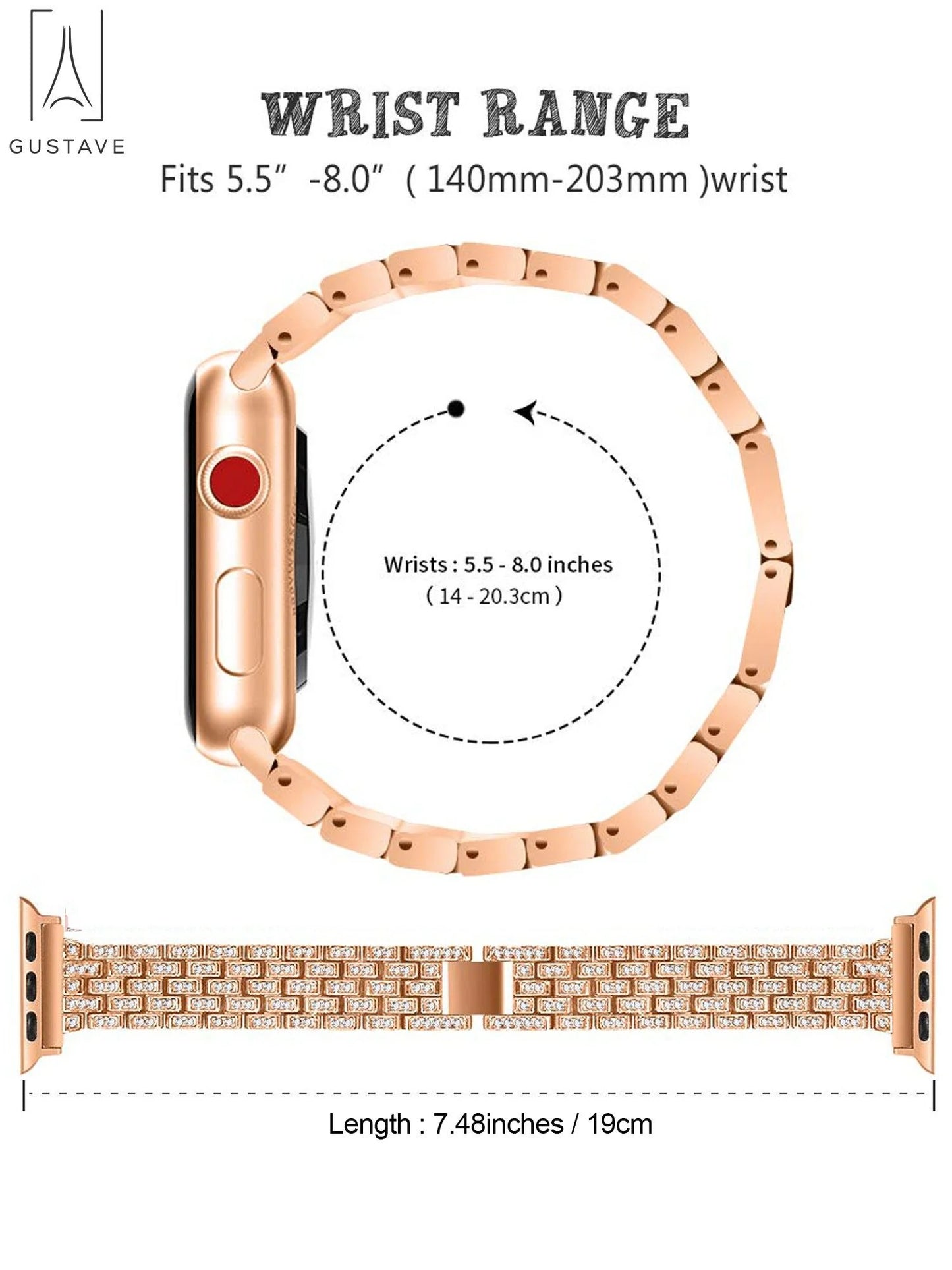 Bling Bracelet Bands Apple Watch Band 42Mm 44Mm Replacement Diamond Rhinestone Wristband Strap Compatible with Iwatch Series SE 8 7 6 5 4 3 2 1 "Rose Gold"