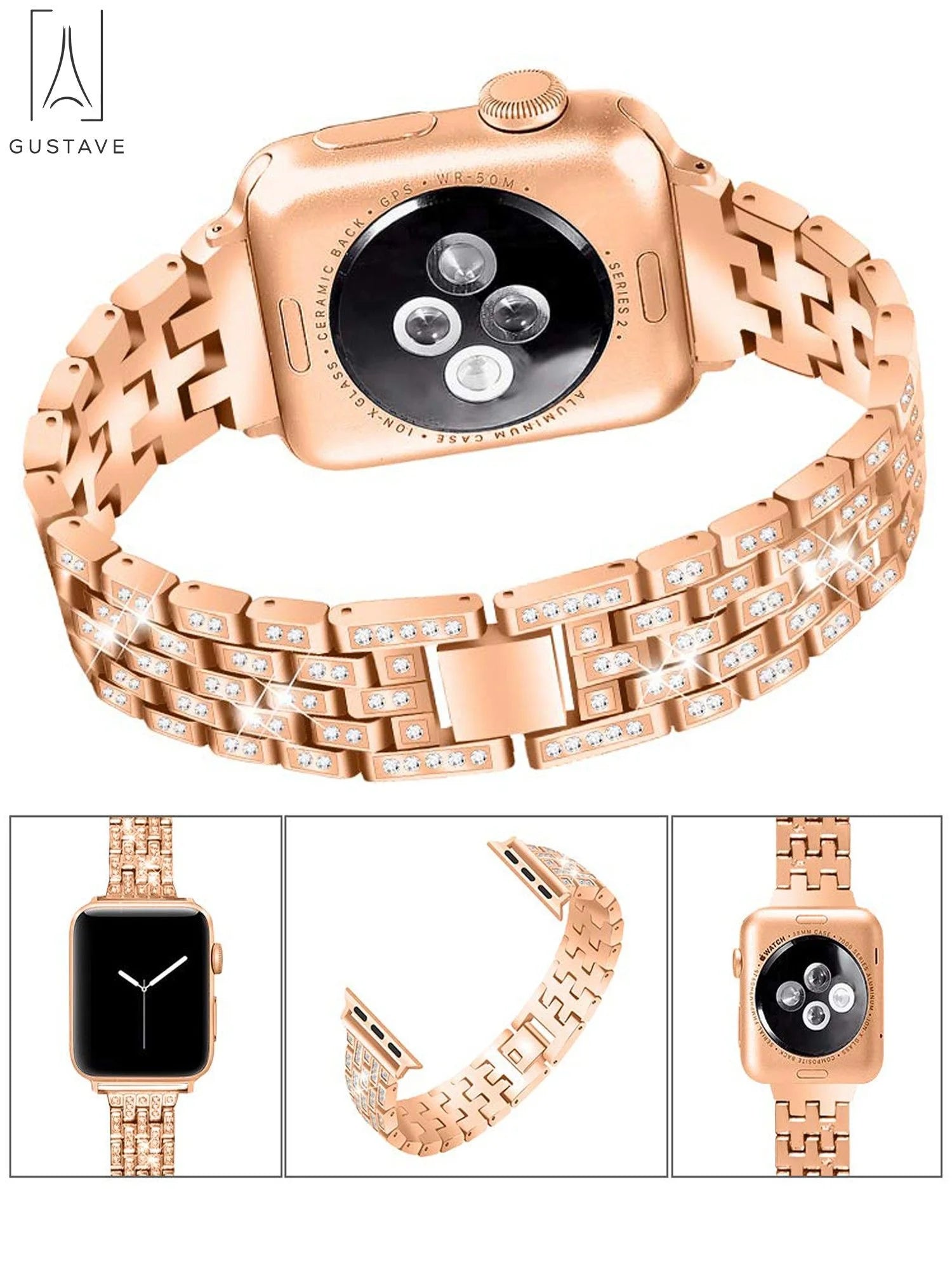 Bling Bracelet Bands Apple Watch Band 42Mm 44Mm Replacement Diamond Rhinestone Wristband Strap Compatible with Iwatch Series SE 8 7 6 5 4 3 2 1 "Rose Gold"