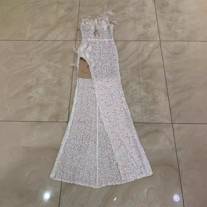 Women's Fashion Feather Split Long Dress