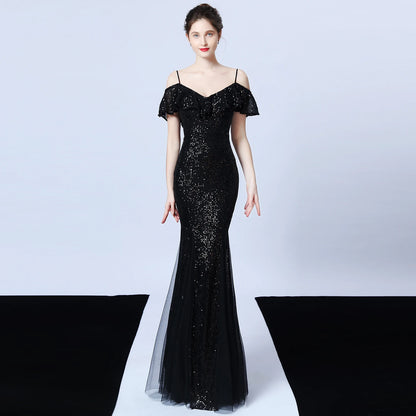 Customized Women's Glitter Evening Party Dress  Sexy V-Neck Ruffle Formal Cocktail Gowns Sphagetti S trap Wedding Dress