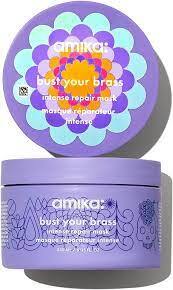 Combat orange and yellow tones in your blonde Amika Bust Your Brass Intense Deep Conditioning Repair Mask