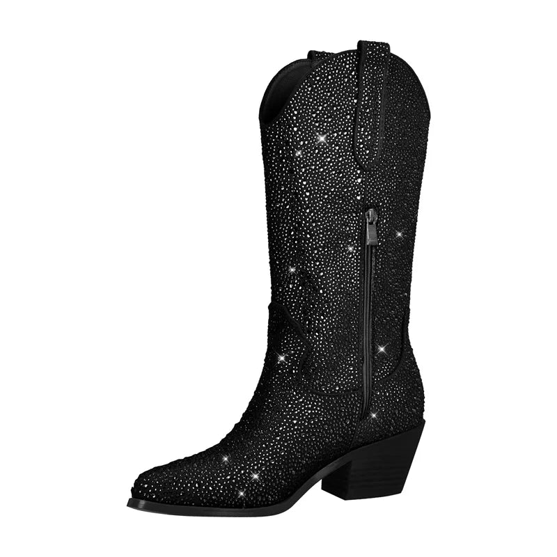 Black rhinestone cowgirl boots
