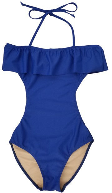 Girl's one piece blue bathing suit perfect for the pool day, beach day, water park, vacation, or party