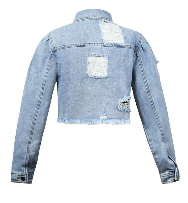 Distressed Cropped Denim Jacket