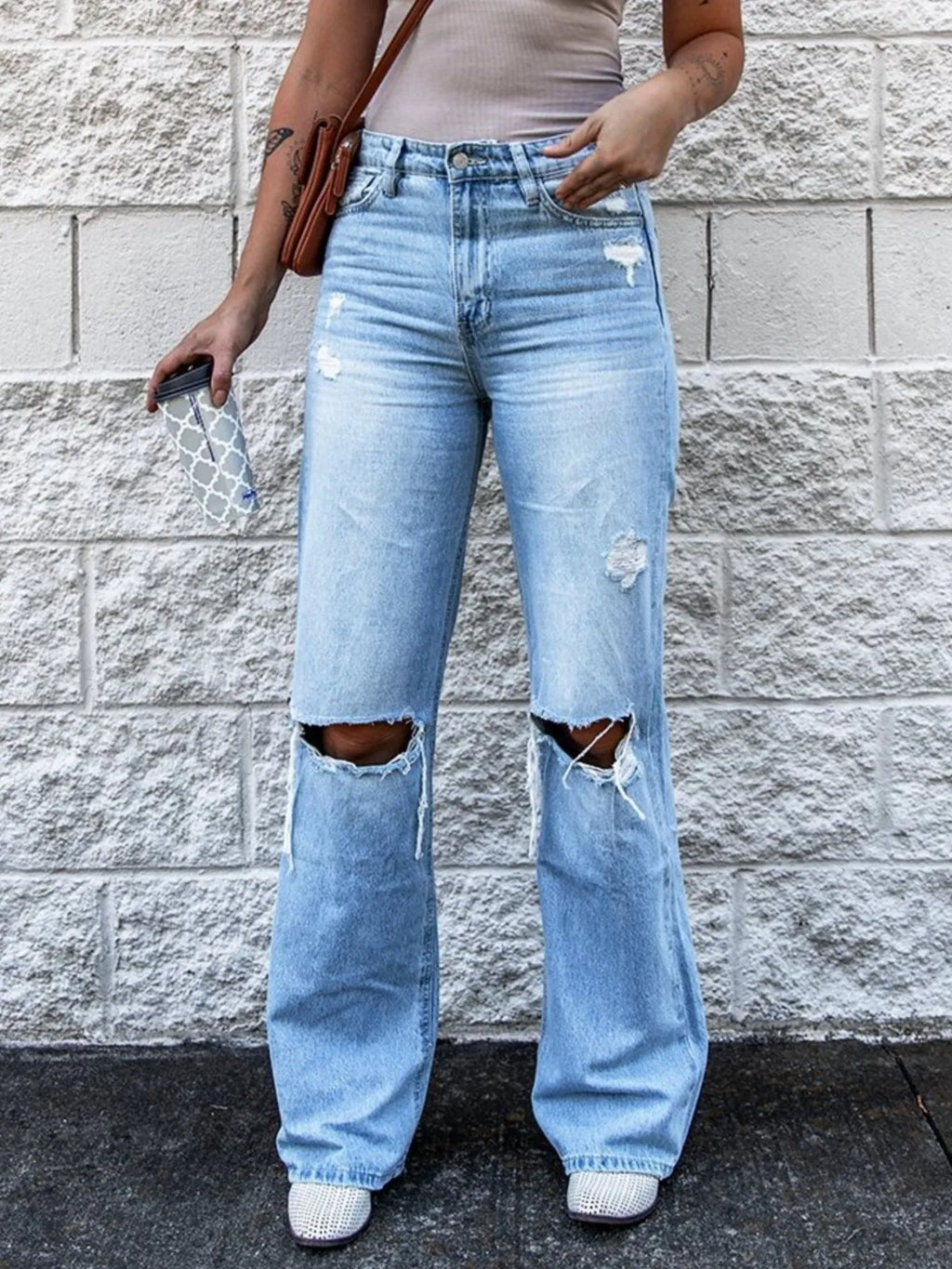 High Waist Distressed Jeans Women's boot cut