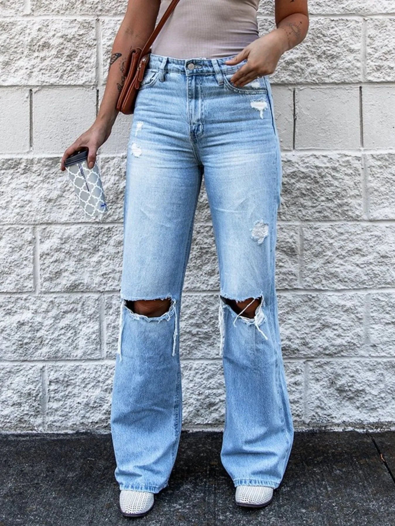 High Waist Distressed Jeans Women's boot cut