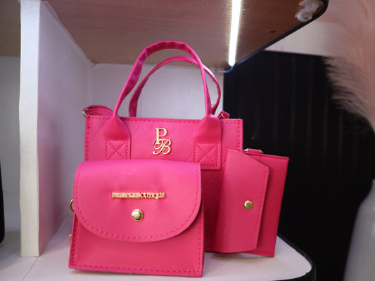 Pretty in Pink Trio Set Women's All Seasons Pu Leather Solid Color Vintage Style Square Zipper Handbag Prestige Boutique